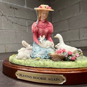 Glynda Turley Playing Hookie Again Figurine 1988 Resin Girl Rabbit Goose Floral